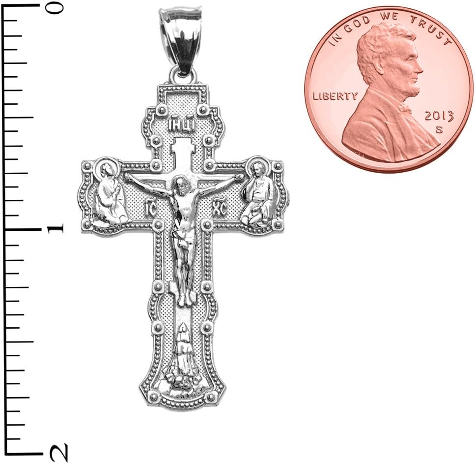 Claddagh Gold Religious Jewelry Elegant Russian Orthodox Save and Protect Cross Pendant in Sterling Silver - Image 3