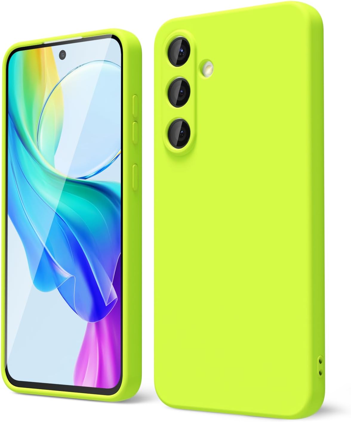 oakxco for Samsung Galaxy S25 Case Silicone, Thin Slim Grip Soft Rubber Gel Protective Phone Case for Women, Matte Plain Bright Color Aesthetic Cute Girly Case with Camera Cover, Neon Green