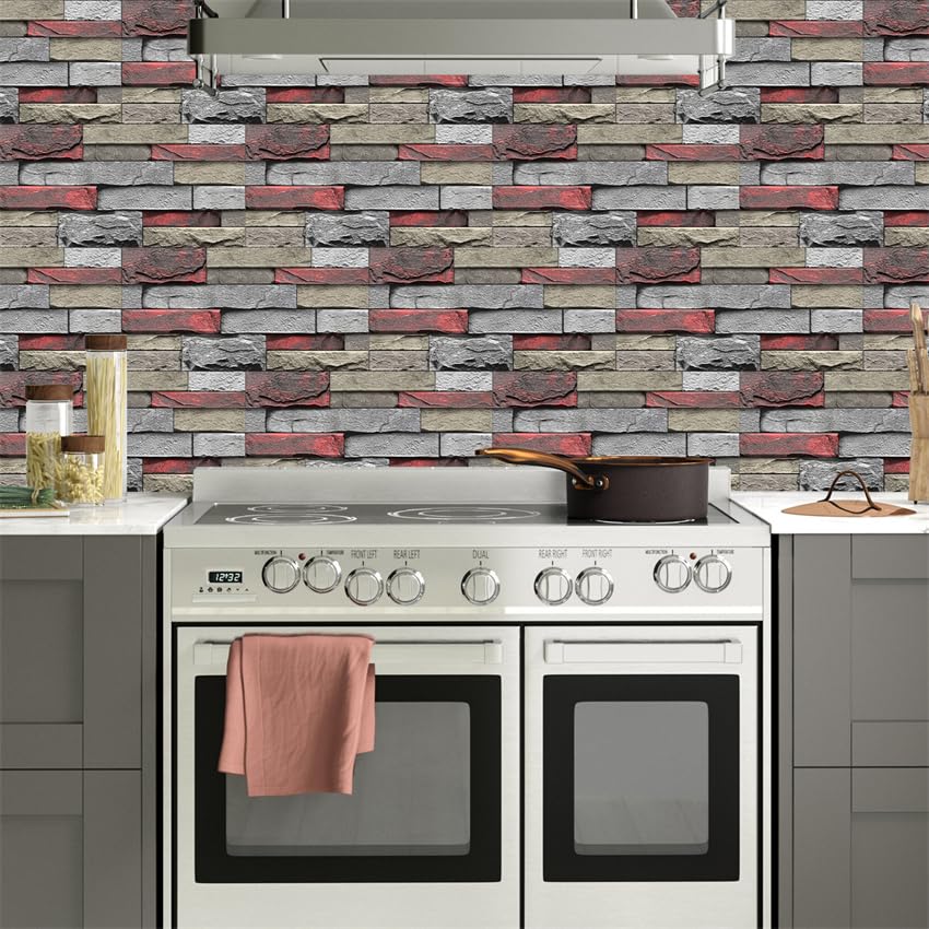 Adesivi per Piastrelle Rossi e Gialli, Impermeabili, autoadesivi per Pavimenti, Ideali per Cucina, pareti e Bagno. Confezione da 12 Pezzi (15x30 cm).