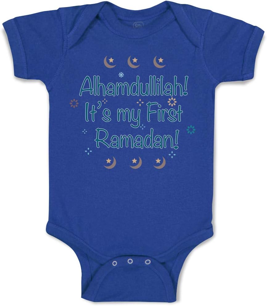 Baby Bodysuit Alhamdullilah It's My First Ramadan Arabic Boy & Girl Baby Clothes Funny Cotton Royal Blue Design Only 6 Months