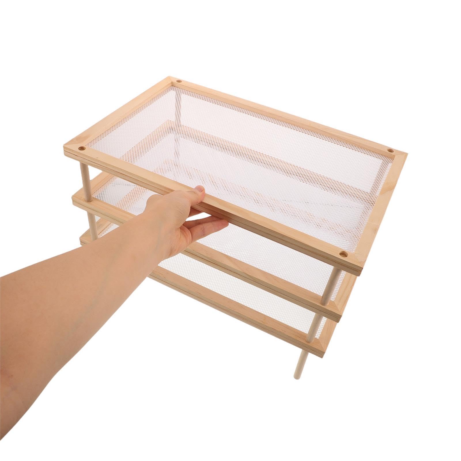 Kräutertrockengestell aus Holz, stapelbares Nudeltrockengestell aus Holz mit 3 Ebenen, geeignet für Nudeln, Blumen und Pflanzen, mit Siebdesign