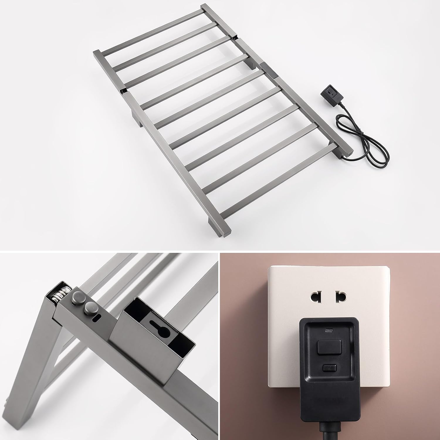 Electric Towel Warmer, LED Display Towel Warmer WiFi Control Towel Heater Wall Mounted Heated Towel Rack Thermostatic Towel Warmers for Bathroom Foldable 45-70℃ 1-24H, Gray