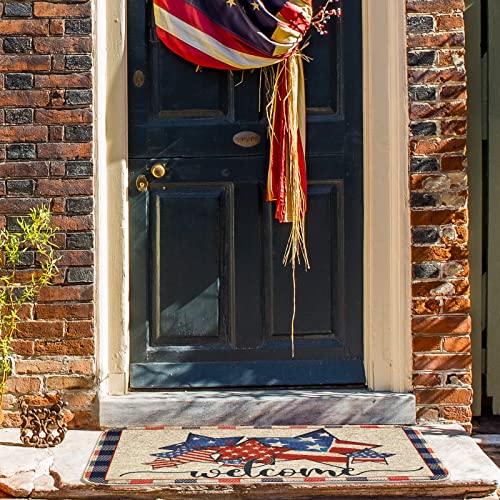 Anydesign Patriotic Welcome Doormat American Flag Stars Plaids Front Door Mat With Anti-Slip Rubber 4Th Of July Linen Doormat For Independence Day Indoor Outdoor Kitchen Home Decor, 17 X 29 Inch #TOP1
