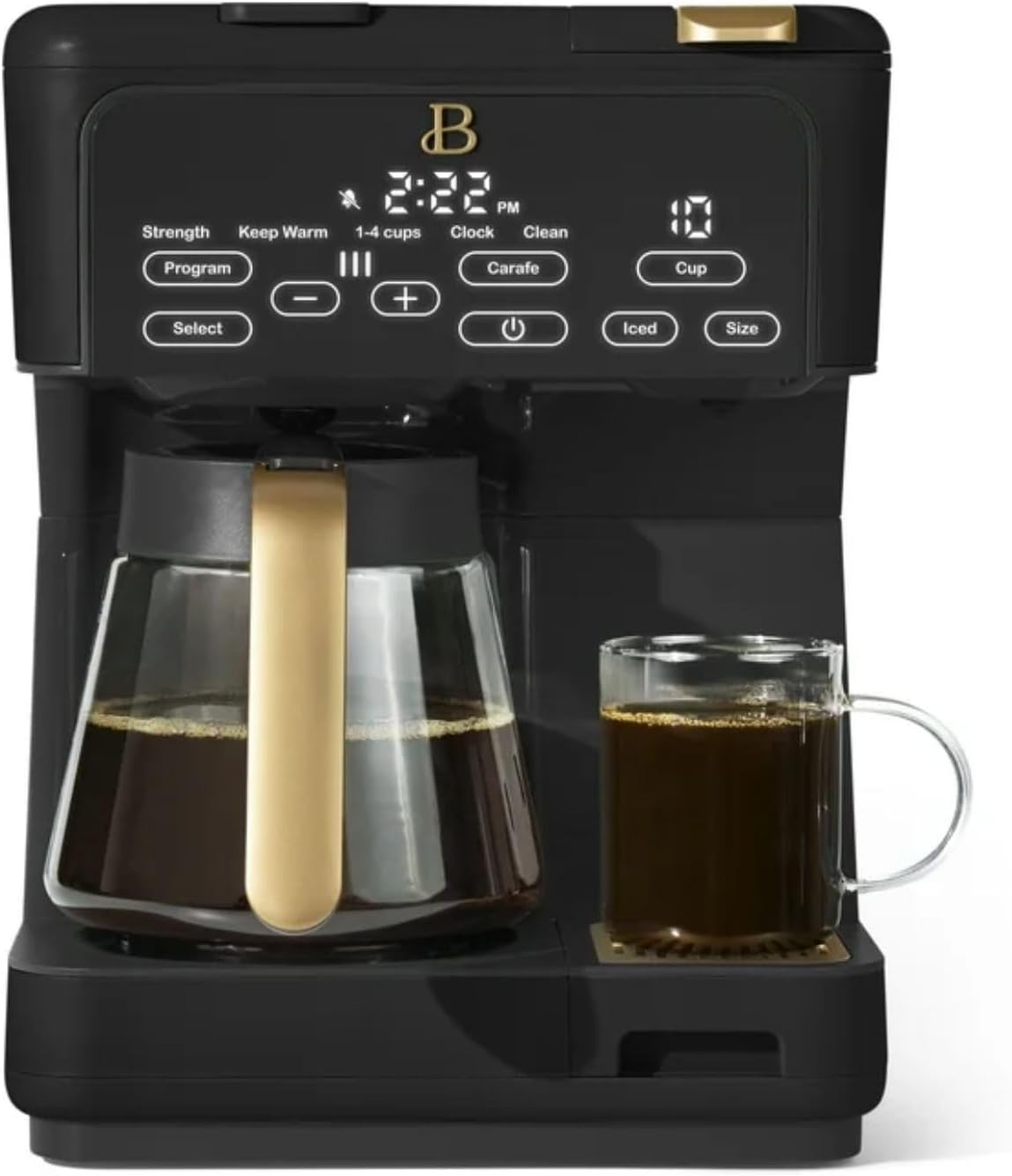 Multi-Brew Coffee Maker, 12-Cup Carafe + Single-Serve, Pods or Grounds, Over Ice, Touch Display by Drew Barrymoree. (Black Sesame)
