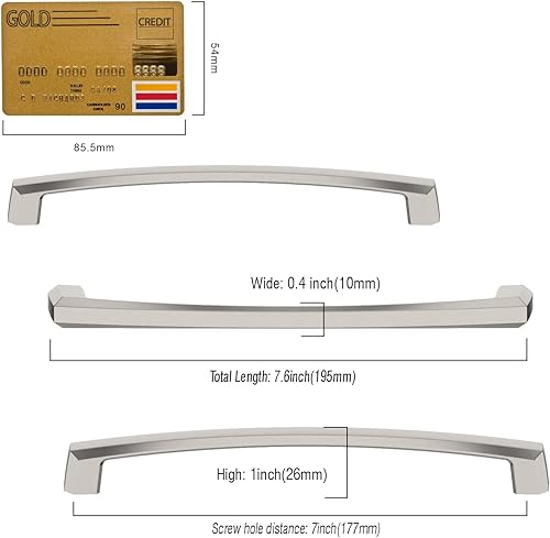 Miniatura 6 de Amerdeco ZH0032 - Paquete de 10 tiradores de gabinete de níquel satinado cepillado, orificios centrales de 5 pulgadas, manijas de gabinete de