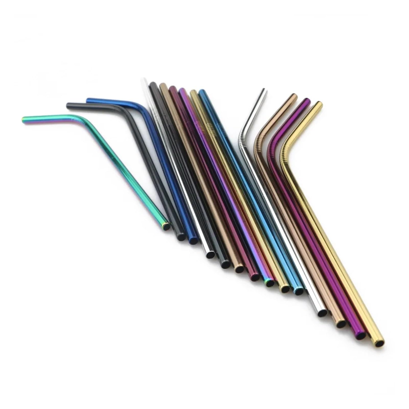 Strohhalme 5er-Set bunte Trinkhalme aus Metall, rosa, wiederverwendbar, regenbogenfarben, gebogen, gerade, Edelstahl 304, inklusive Reinigungsbürste für Smoothie(Glod-1)