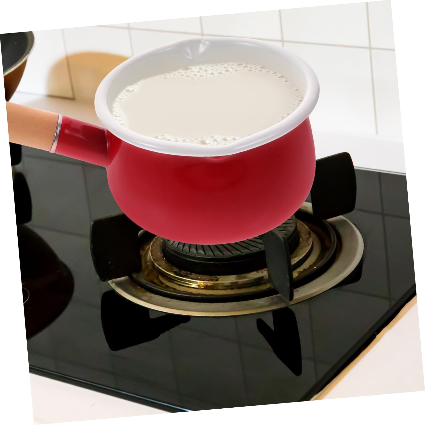 ULTECHNOVO Pentola Pentolino Antiaderente Piccola Smaltata Rossa Manico in Legno Facile da Pulire per Cucinare Latte e Zuppe in Cucina