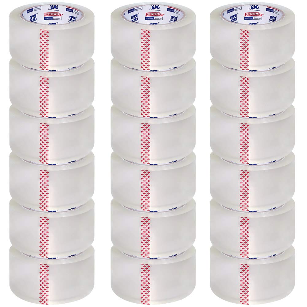 Perfectape Packing Tape, Clear, 1.88" x 100m, 18-Pack, Length Total 1800M, Commercial Grade Shipping Packaging Tape Refill Rolls for Moving, Mailing, Office and Storage, Factory Selling