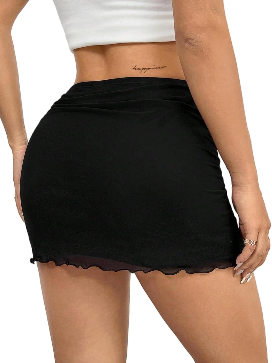 Avanova Women Mesh Bodycon Mini Skirt High Waist Ruched Summer Short Skirt - Image 2