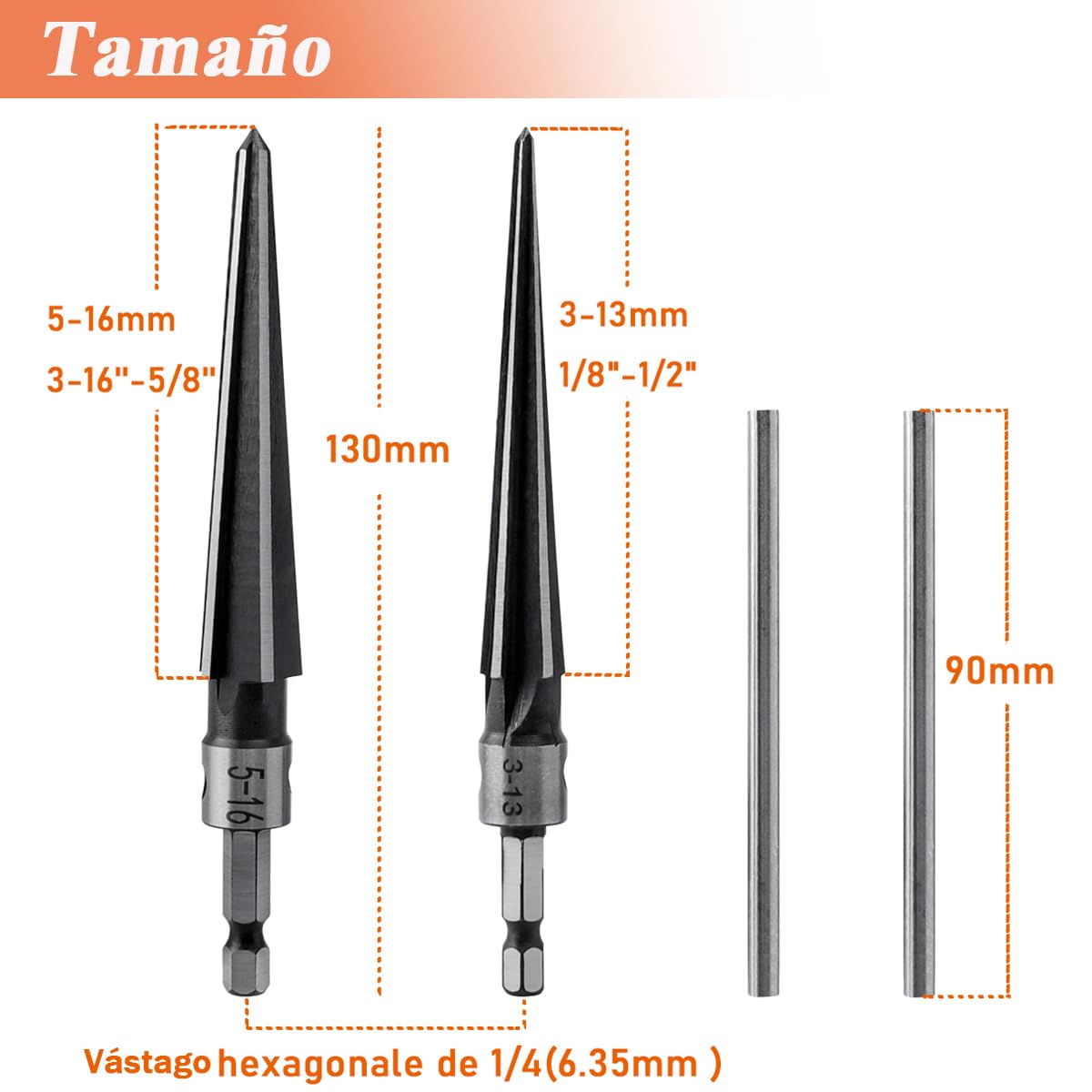 Escariador Cónico Hexagonal 3-13mm 5-16mm Treki Herramienta de Mano en Forma de T