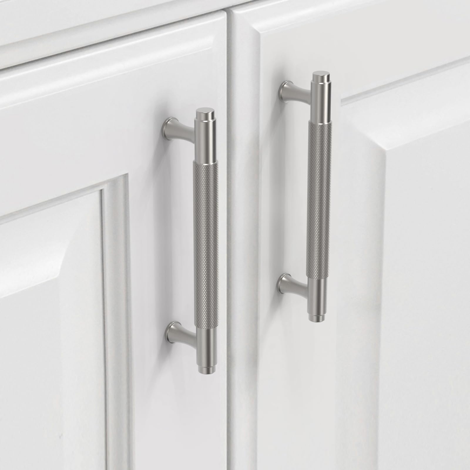 Poignées d'armoire moletées 9BUILD en nickel satiné brossé avec finitions artisanales de 12,7cm