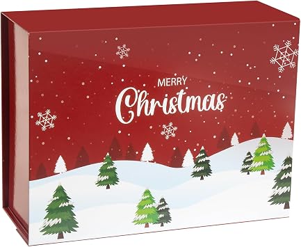 CHARMGIFTBOX Christmas Gift Boxes with Lids, 9x7x3.5 Inches Luxury Xmas Eve Gift Box, Collapsible Red Gift Boxes with Magnetic Closure for Presents Wrapping Gifts