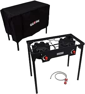 GasOne Two Burner Propane Camp Stove with Cover Outdoor High Pressure Propane Double Burner, Red QCC