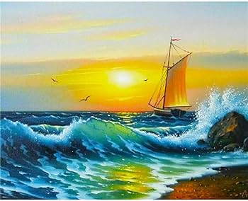 絵画 絵 写真 アート  アクリル絵の具 Amazon | LZHLMCL アクリル絵の具デジタル絵画 数字で描く海の