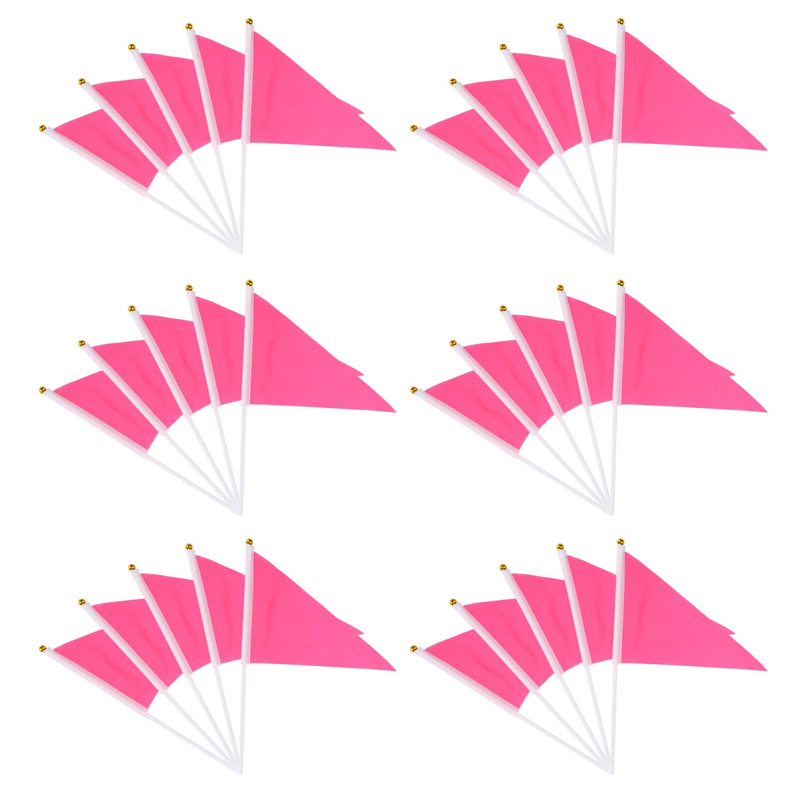 YELARXI Handheld Triangle Flag, Pennant Flags on Sticks Flags Small Mini Solid Blank Hand Held 15Pcs & Pink - Fit for (DIY Graffiti/Cheerleading/Party Events Celebration)