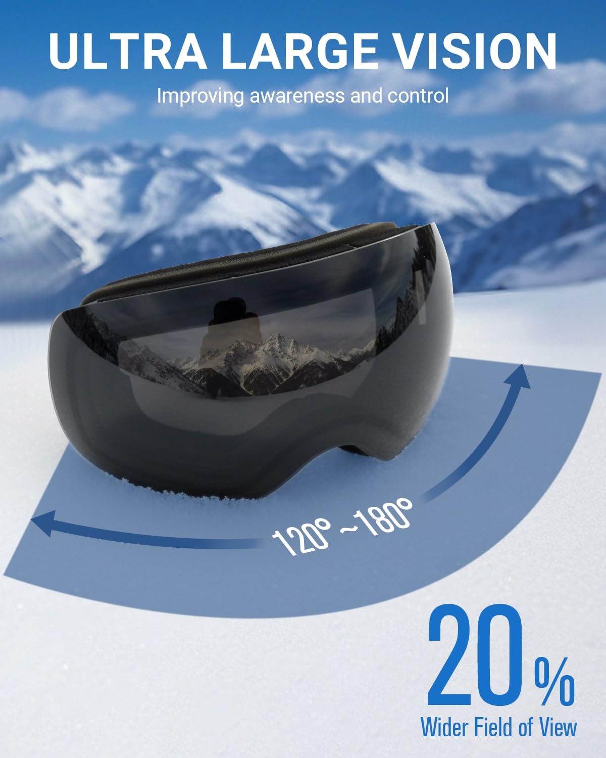 Meeloog Lunettes de ski - Sans cadre - Lunettes de snowboard OTG - Anti-buée - Protection 100 % UV400 - Pour homme et femme