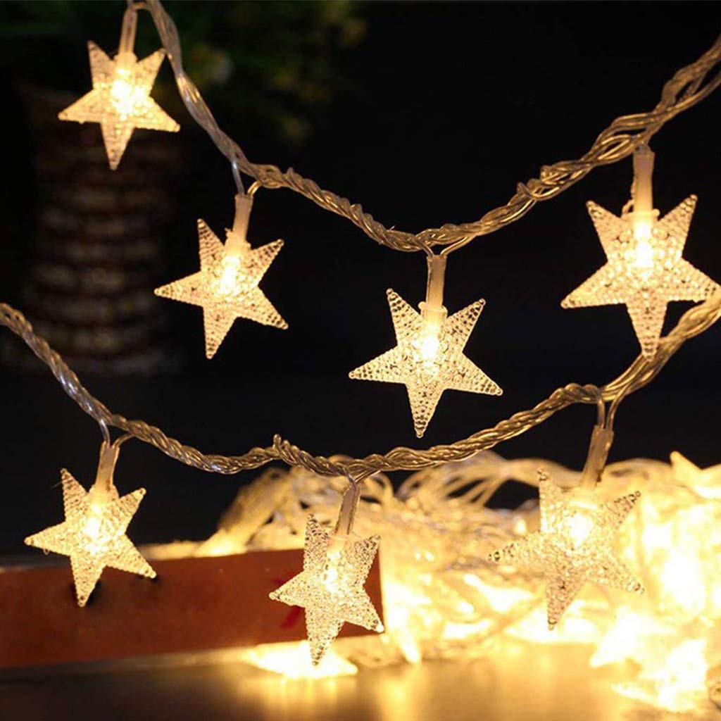 Luz de Navidad con Pilas Estrellas Luces de Cadena 5m 50 Iluminación Decorativa LED para la Navidad cumpleaños de la Boda Cubierta al Aire Libre Warm White