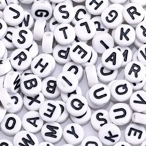 ToBeIT 1000 cuentas de letras acrílicas del alfabeto, cuentas redondas de 0.157 x 0.276 pulgadas, cuentas blancas para joyería para manualidades,