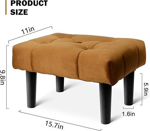 Miniatura 2 de HOUCHICS Reposapiés pequeño, otomano suave de terciopelo con patas de madera, reposapiés para sofá, asiento adicional para sala de estar, entrada,