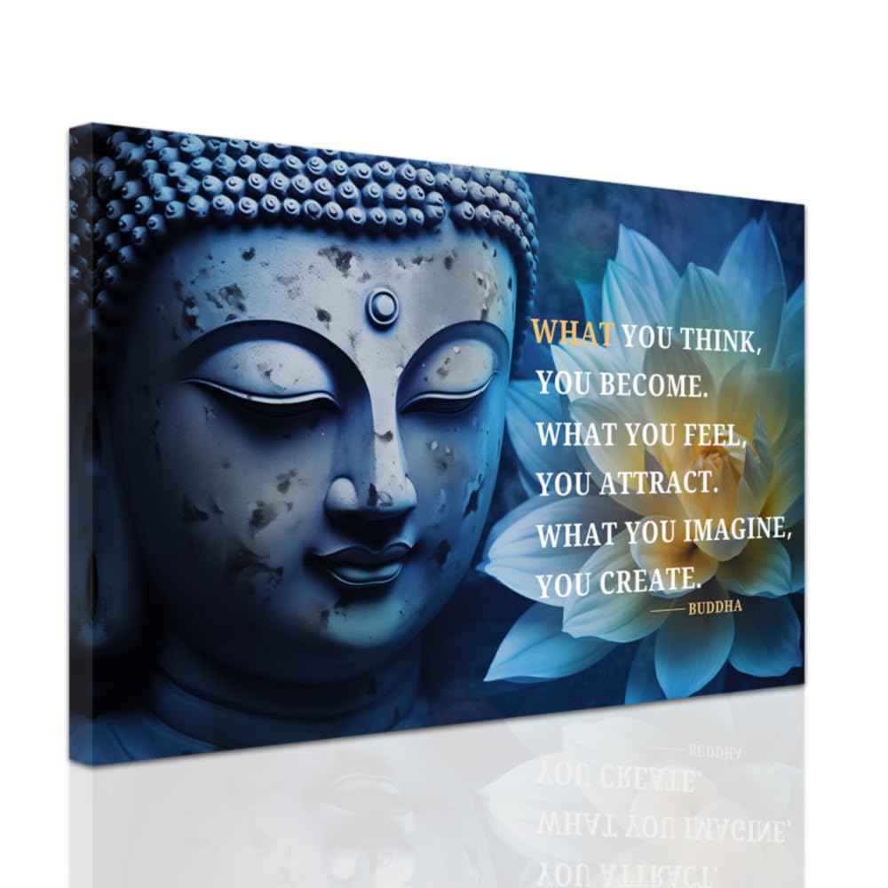 ZXHYWYM Buddhist Motivational Quotes Wall Art Buddha Statues Wall Decor Zen Bathroom Pictures for Office Home Spa Yoga Room Canvas Prints Framed (40 x 60 cms)