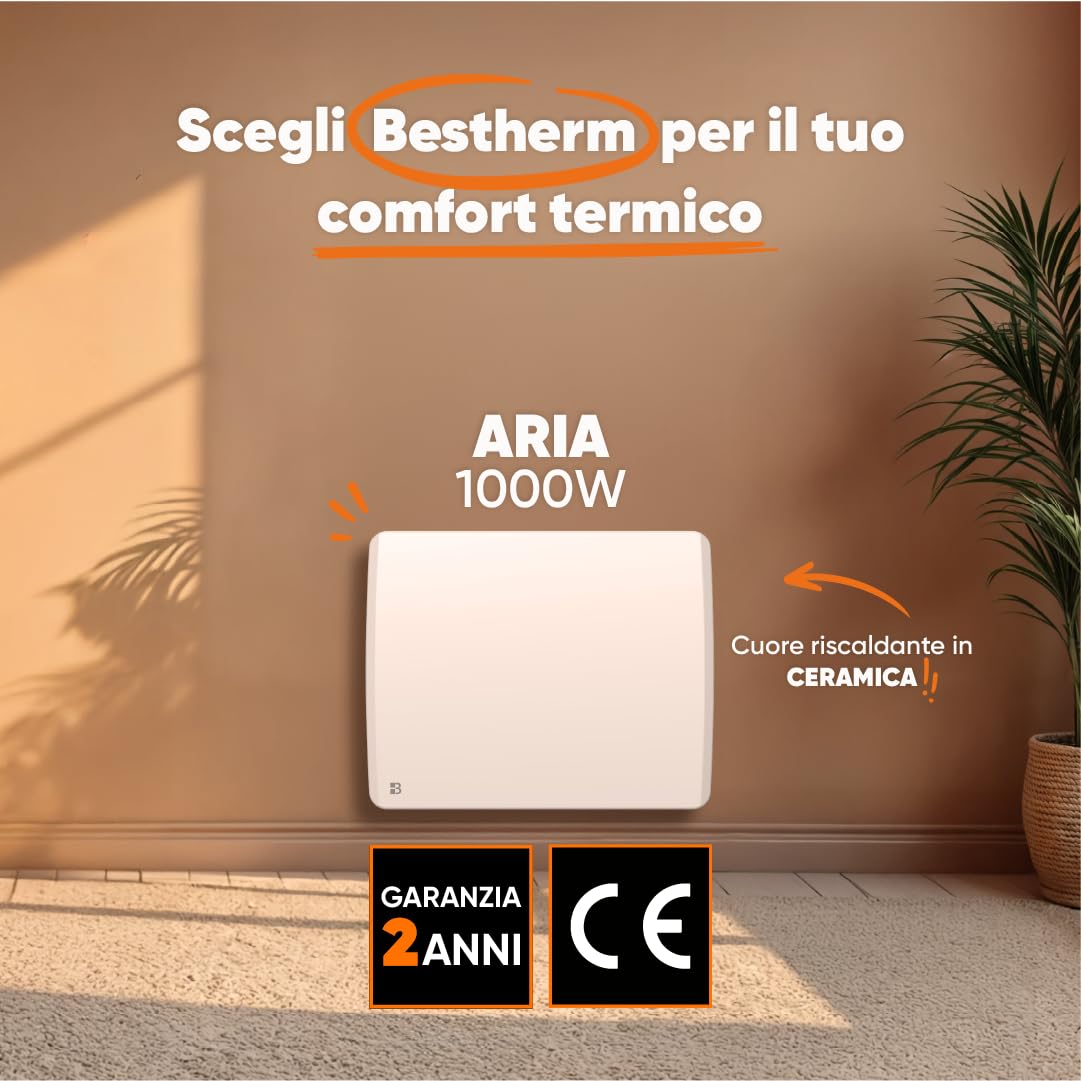 BESTHERM - Radiatore elettrico fisso a inerzia secca ceramica 1000W Bestherm ARIA orizzontale bianco