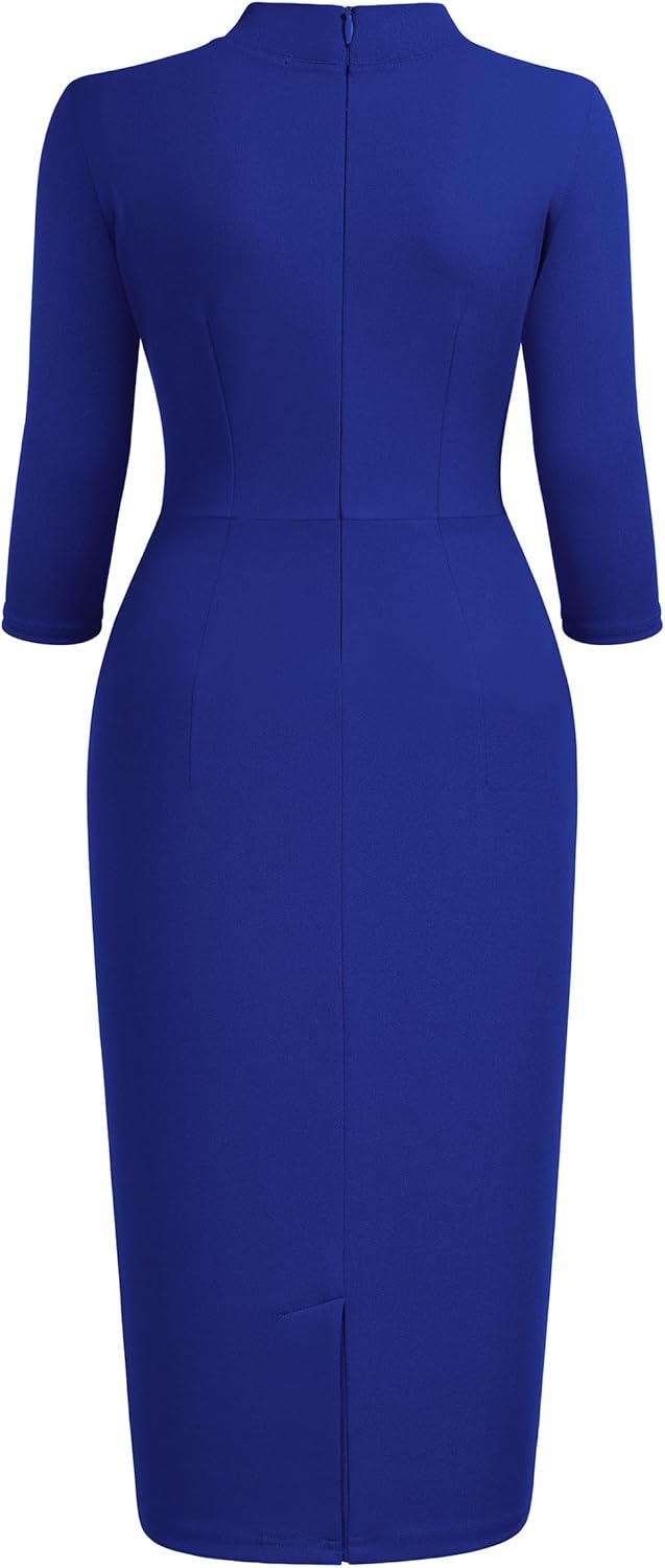 Miusol Women's Retro Half Collar Ruffle 2/3 Sleeve Cocktail Pencil Dress