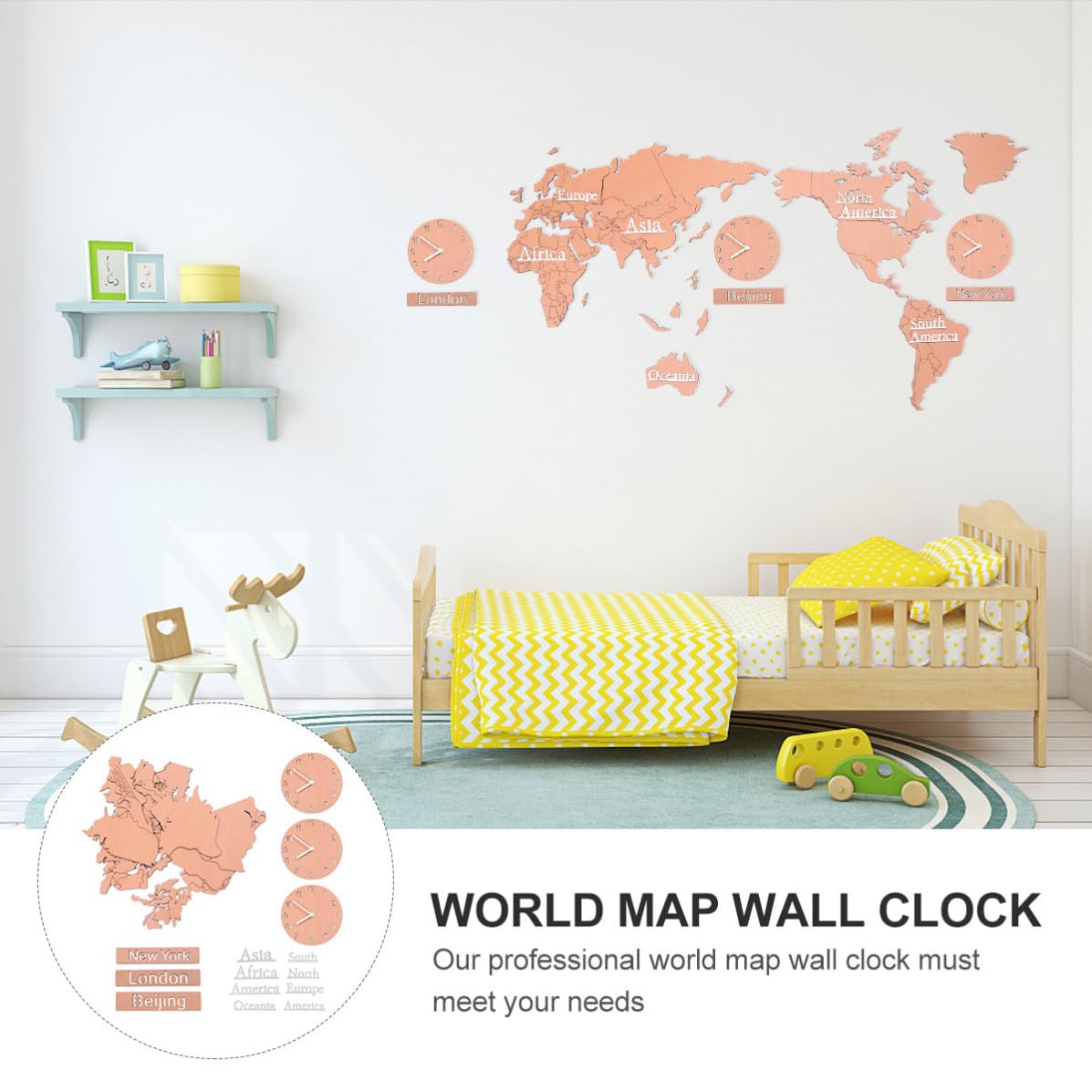 Reloj de Pared Decorativo Mapa del Mundo y Múltiples Zonas Horarias