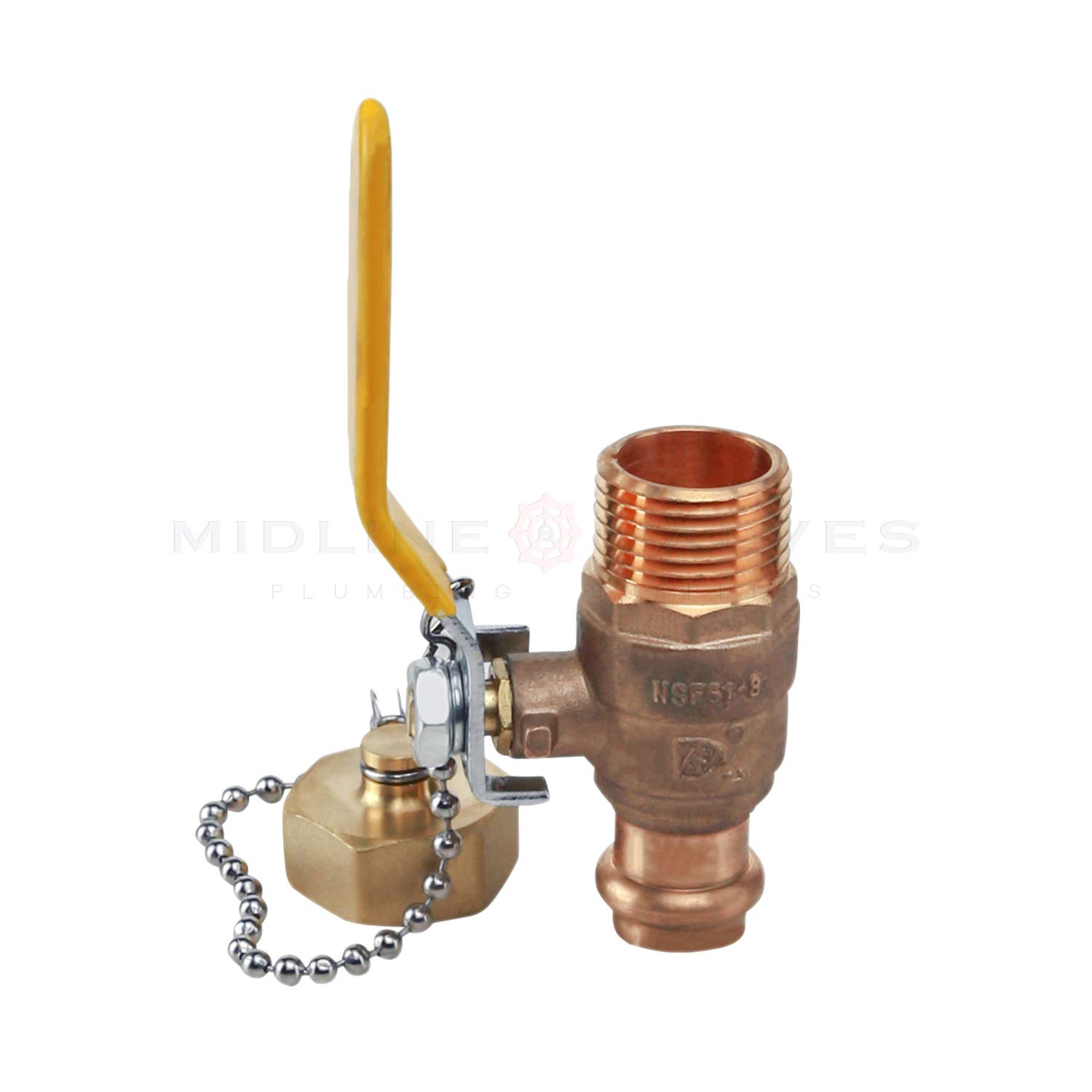 Midline Valve VBHR256 Robinet Extérieur à Boisseau Sphérique en Laiton avec Chaîne et Bouchon 1,9 cm Presse x MHT