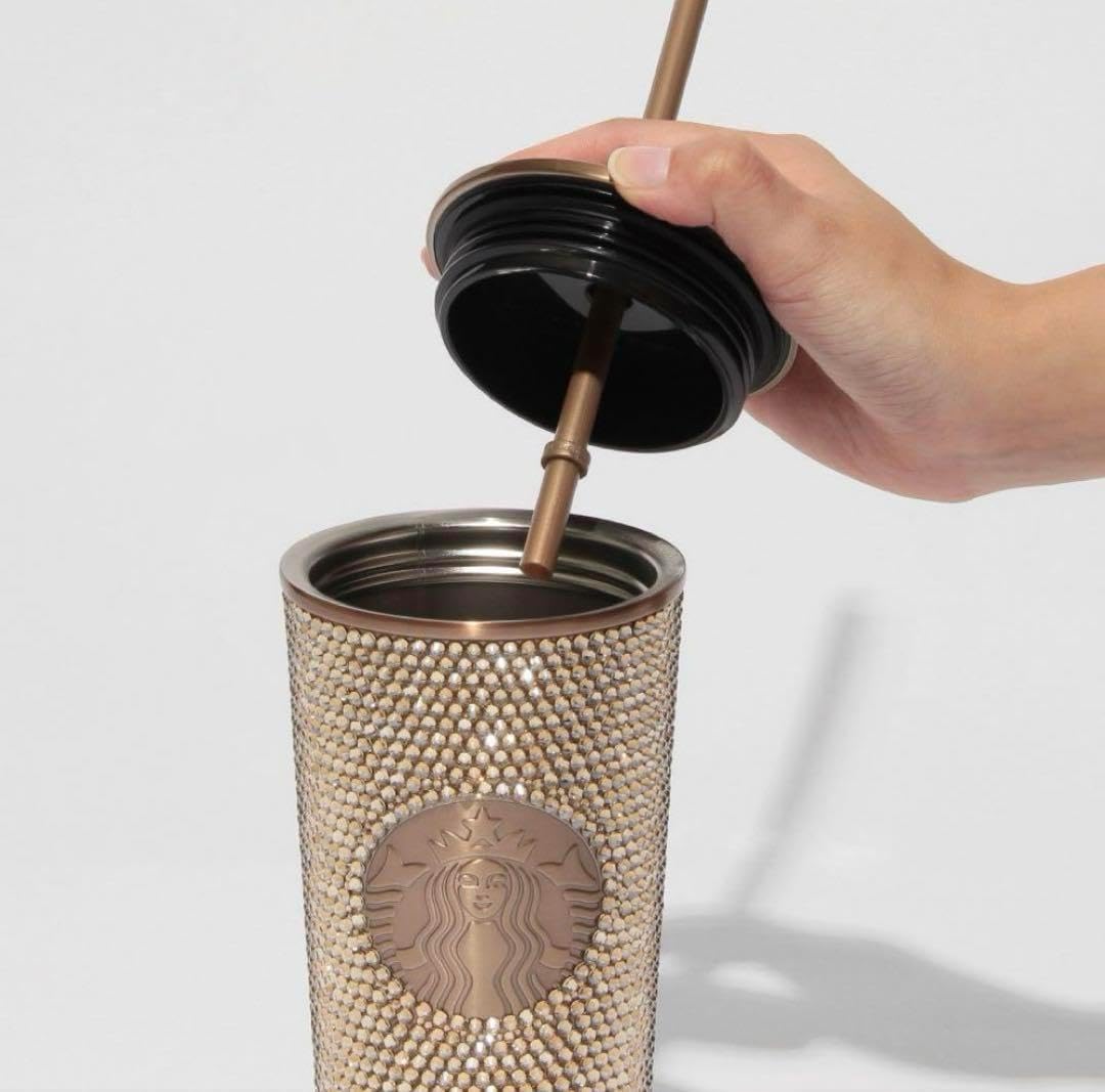 スタバ ステンレスコールドカップタンブラーラインストーンゴールド 