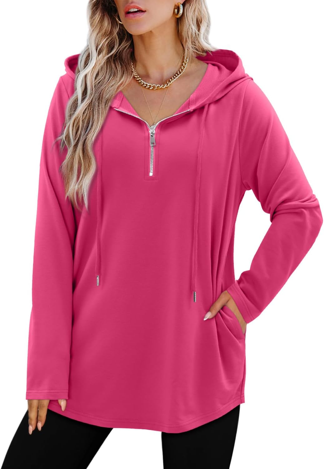 BETTE BOUTIK Womens Quarter Zip Tunic Hoodies Pullover Long Hooded Sweatshirts S-3XL - Image 4