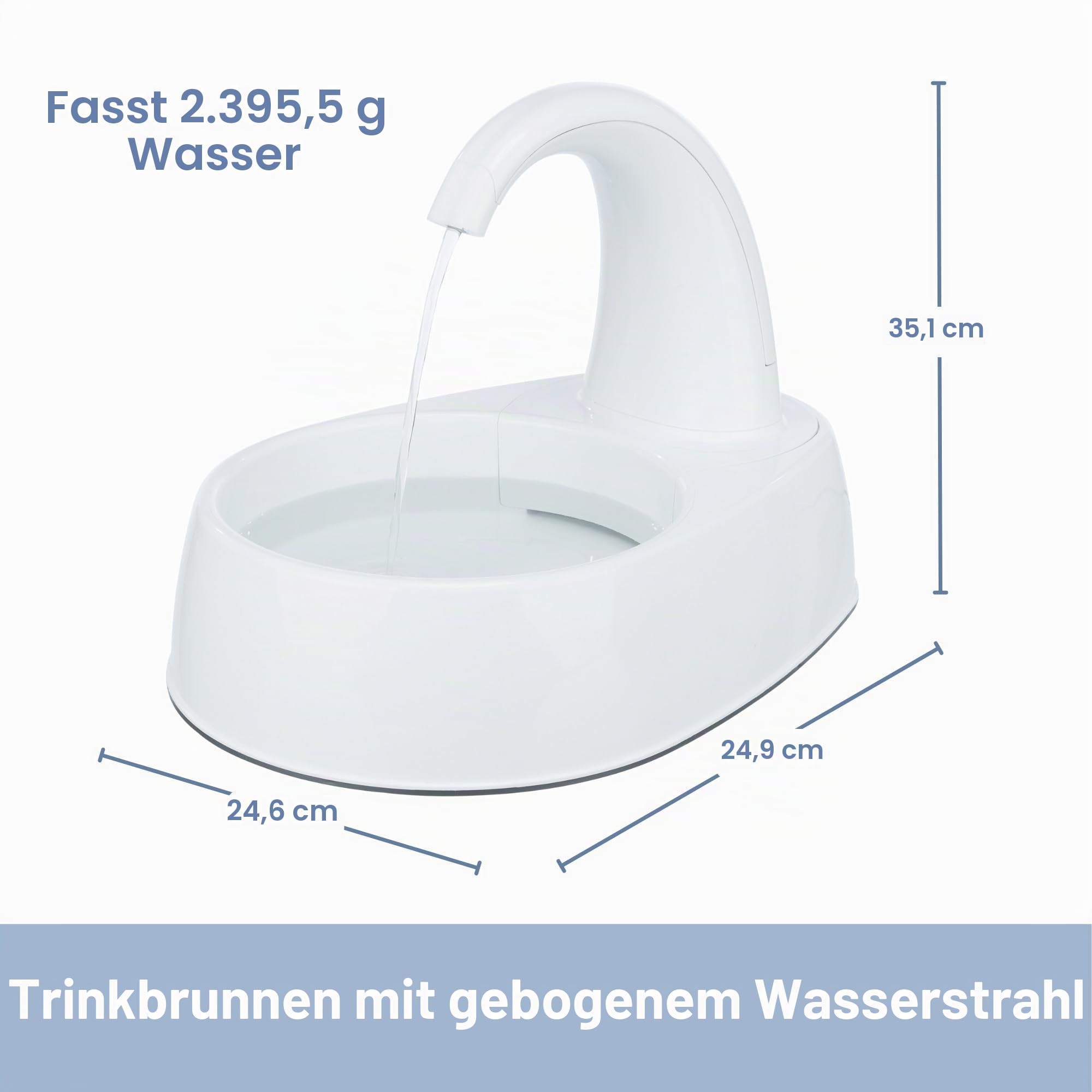 TRIXIE Trinkbrunnen Curved Stream, Kunststoff, 2,5 l/25 × 24,5 × 35 cm, weiß