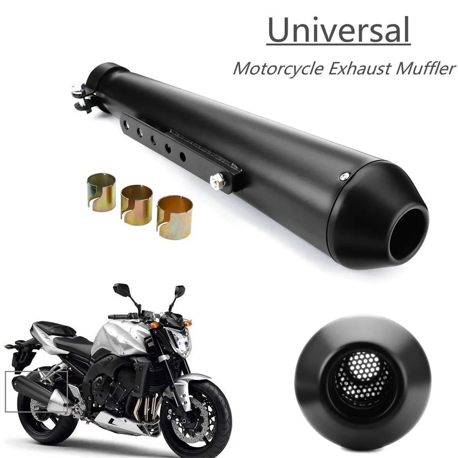 Tubo de Escape de Escudo térmico de Escape Silenciador de escape para motocicleta, estilo retro vintage clásico, galvanizado, Compatible con Harley Cafe Racer Bobber CG125 SR400(Black)