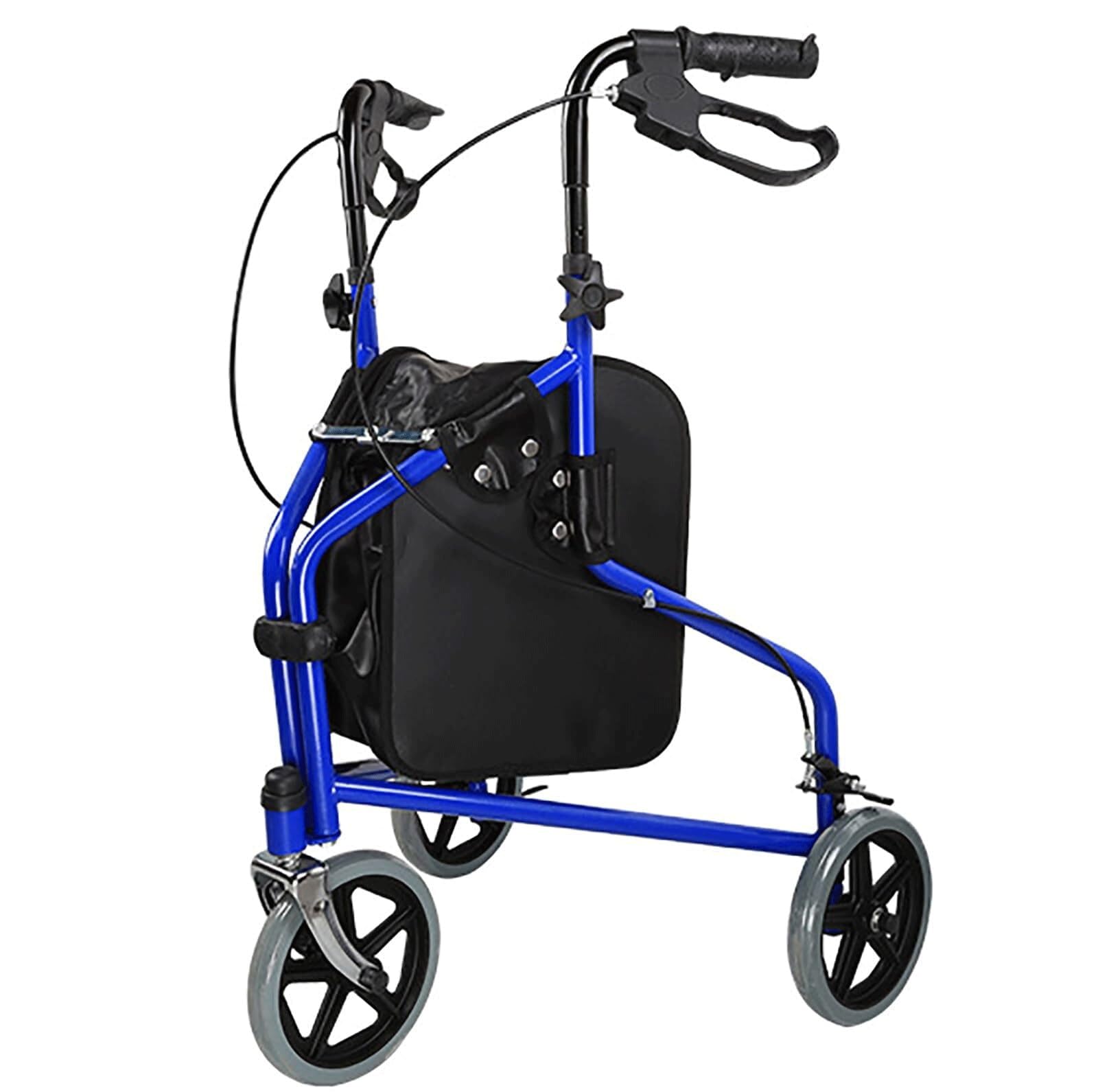 Deambulatore pieghevole con freno bloccabile, leggero, a 3 ruote, per anziani e disabili, con borsa per la spesa