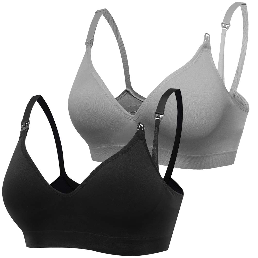 Derssity Women's Black/Grey Wireless Nursing Bra Comfy Sleeping Bra Soft Maternity Bra For Breastfeeding