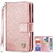 iPhone 6S Case,iPhone 6 Wallet Case,BENTOBEN Shiny Bling Folio Style Wallet Case Credit Card Slots Cash Holder Wrist Strap Magnetic Premium Protective PU Leather Flip Cover for iPhone 6S/6, Rose Gold