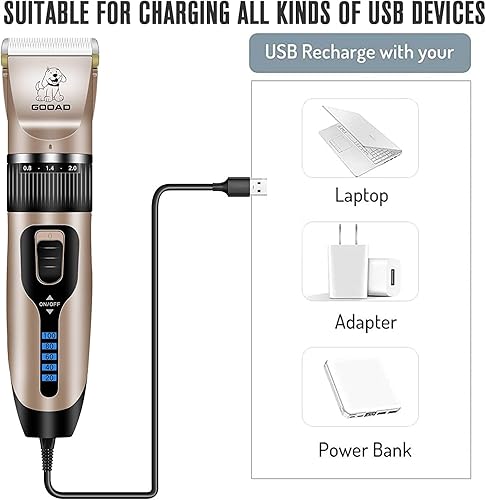 Miniatura 5 de Cortadoras de perros kit profesional de aseo de perros cortapelos de perro inalámbricos para abrigos gruesos recortadoras de pelo de perro Negro,
