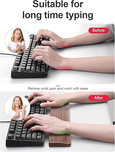 Miniatura 6 de Meatanty Reposamuñecas para teclado de madera, ergonómico TKL Gaming Walnut mecánico, reposamuñecas duro, reposamuñecas para computadora, portátil,
