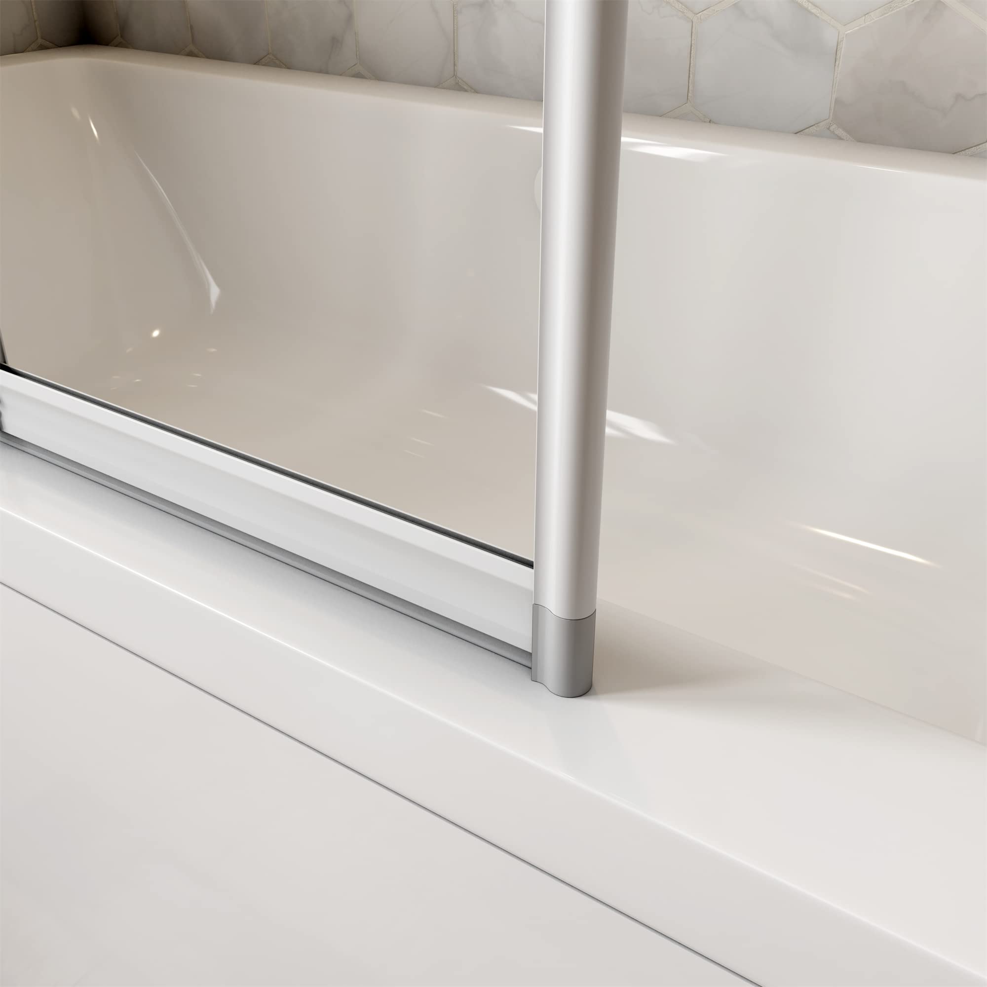 Mampara Ducha para Bañera - 4 Hojas Plegables - Vidrio Templado 4mm - Perfil Blanco/Gris Mate - (890-900) X1400mm
