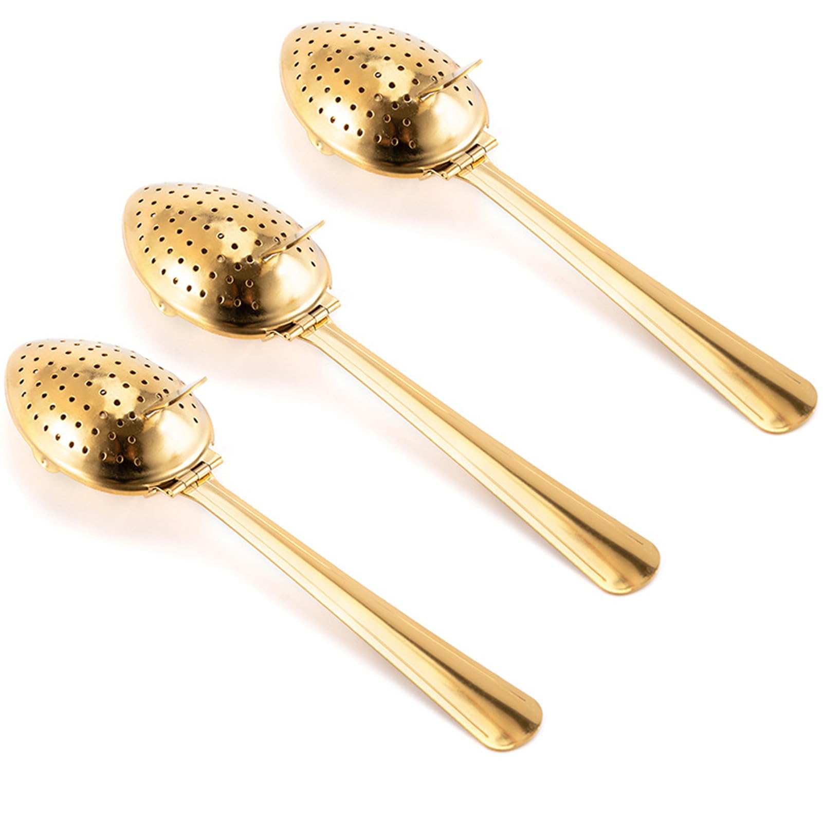 3 stück Edelstahl Tee Ei Feine Mesh Tee Blätter Mit Edelstahl Tee Tee Blätter Reinigen Infuser Löffel Löcher Tee, Gold, 15 * 3.95 * 3.5 cm