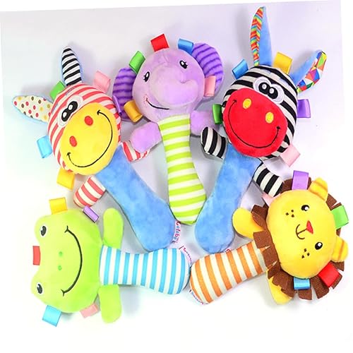 Miniatura 7 de VICASKY Sonajero de mano de león de peluche colorido para niño y niña, sonajeros educativos suaves para aprendizaje temprano, regalo estimulante del