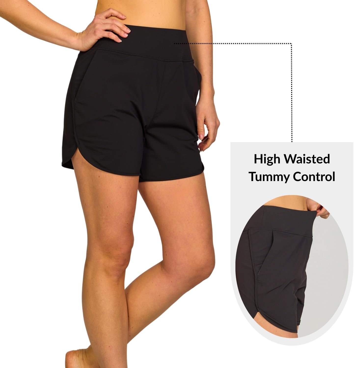 Hurley High Waisted Women's Swim Shorts - 5" Tummy Control Beach Shorts Boardshorts with Liner, UPF 50+ Swimsuit Bottom