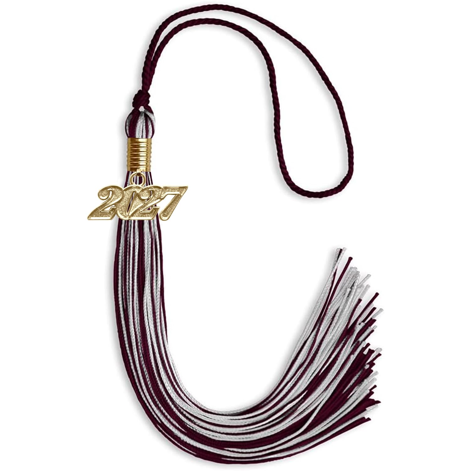 Endea Graduation Mixed Double Color Tassel with Gold Date Drop (Maroon/Silver, 2027)