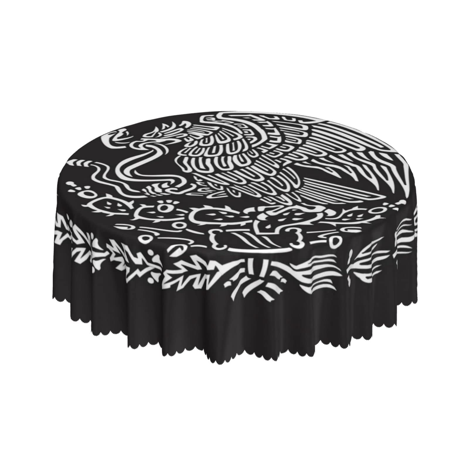 Lsjuee Mexico Eagle Banner Black Round Tablecloth 60 Inch Printed Washable Tablecloth for Dining Party Holiday Fall Home Decorative