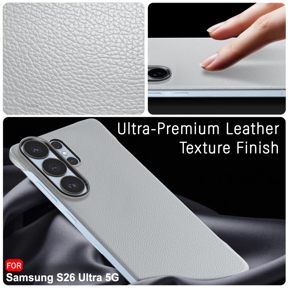 TheGiftKart Hybrid Ultimate Slim Back Case Cover for Samsung Galaxy S26 Ultra 5G | Lightweight Profile | Hard Back Cover Case (PC & TPU, Metal Camera Ring, Leather Texture Finish, Grey) — Amazon image 4