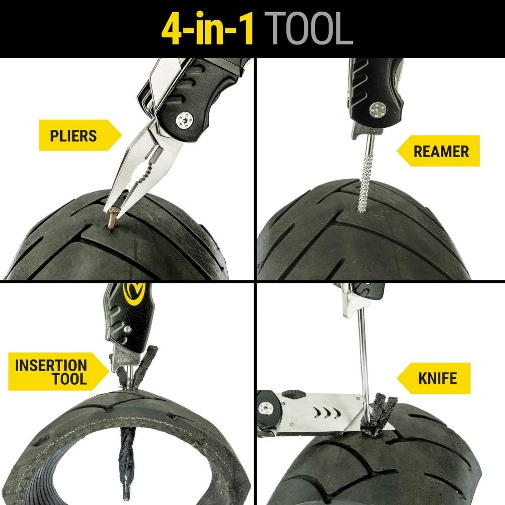 MotoPressor Tubeless Tire Puncture Repair Kit, Portable Compact 4 in 1 Multi-Tools Plug Motorcycle Accessories for Men, Motor Dirt Bike, ATV and Motorcycles Flat Tire Heavy Duty Patch Kits with Plugs : Automotive