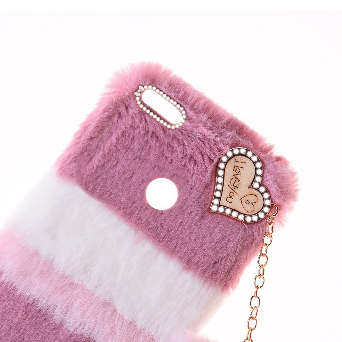 Plush Case per Huawei P Smart 2017 Custodia Silicone Fluffy Plush Case Peluche Faux Pelliccia Pelosa Morbida LOVE Peluche Pom Pom Bling Diamante Cover Protezione Case per Huawei Enjoy 7S,Collage Rosa
