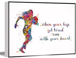 Rugby Player Girl Watercolor Print Female Woman Girls Rugby Player When your legs get tired Quote Sports Poster Wall Art Wall Decor Decorations For Living Room 16X24 Inch Framed Modern Canvas Wall Art