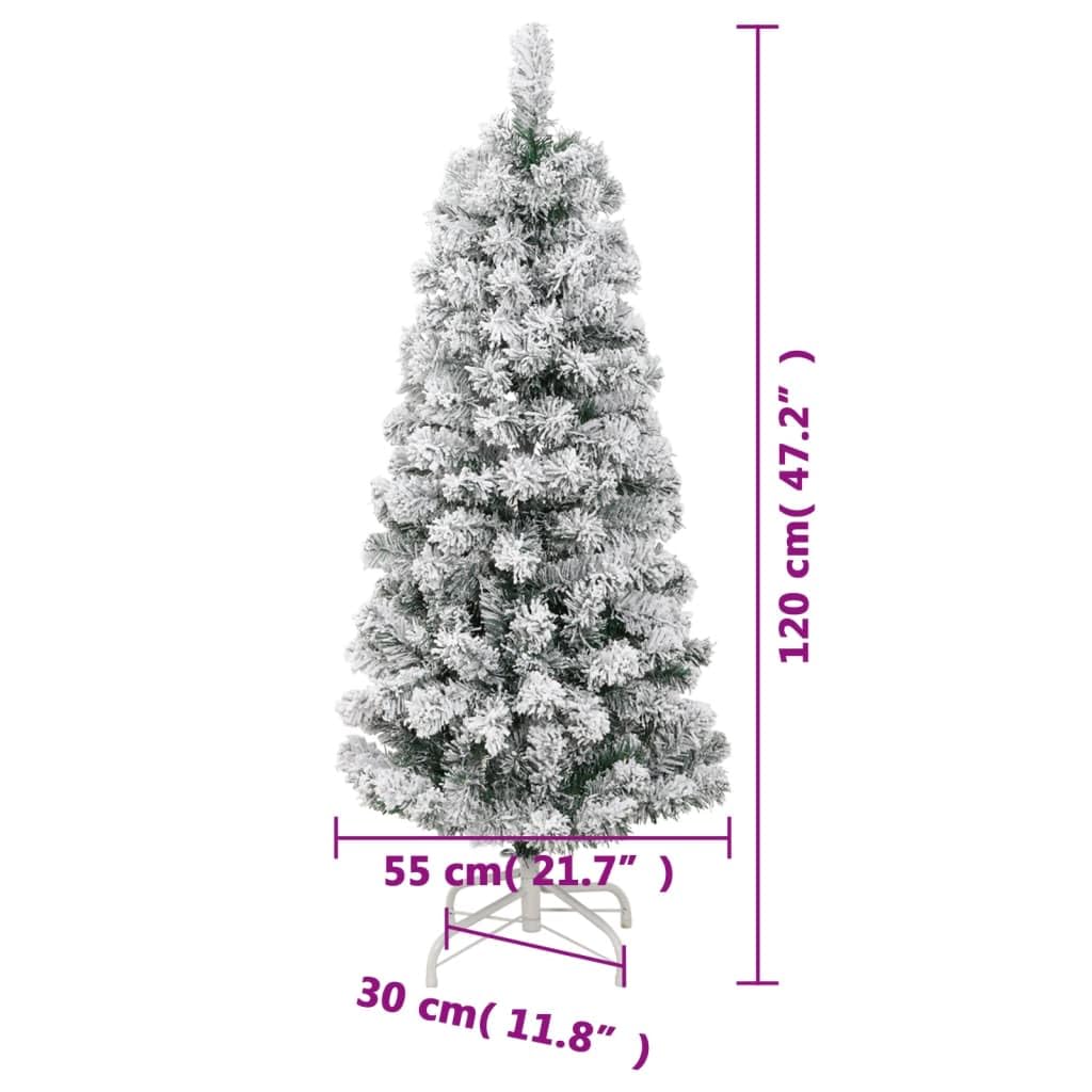 Albero di Natale Artificiale Pieghevole Innevato in PVC con Supporto, Design Salvaspazio, Christmas Tree, Decorazioni Natalizie, Adatto per Casa e Balcone, Verde e Bianco, 120 cm