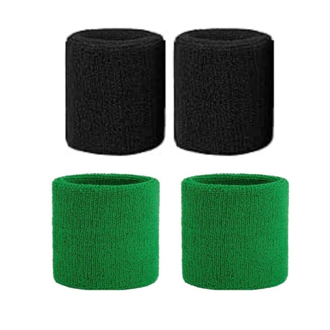 Natani Traders Sports Sweatband Wristbands, Black and Green, 8cm, for Gym and Outdoor Activities (2 Pair)-image-31