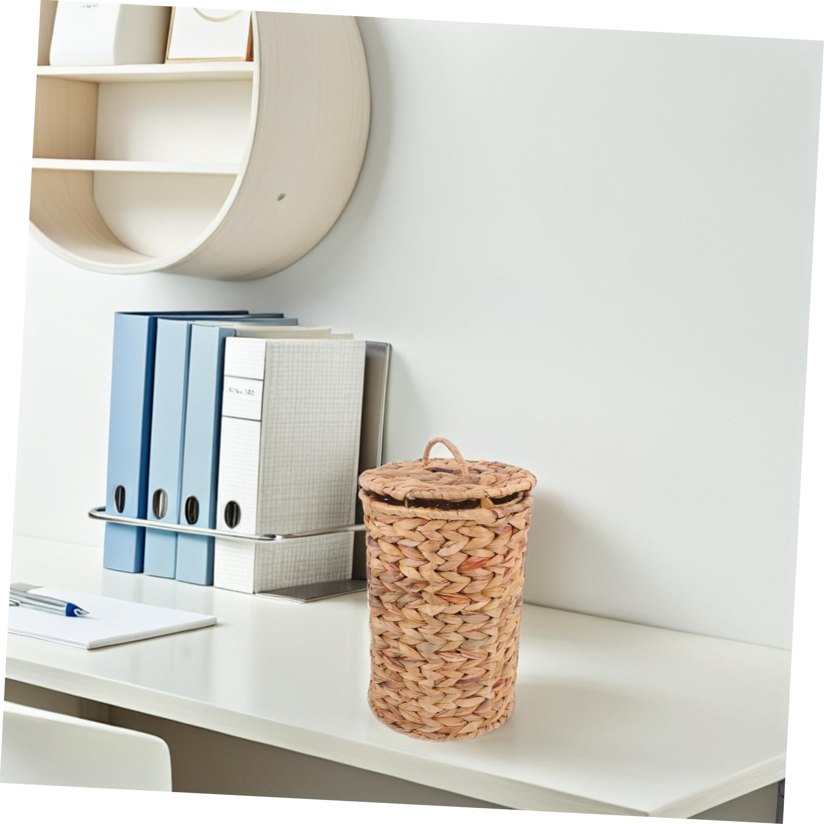 Cestas de Mimbre Hechas a Mano en Forma de Calabaza con Tapa, Bote de Basura Decorativo para Escritorio y Oficina con Estilo Rústico Natural